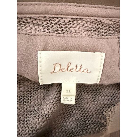 VTG Y2K Deletta Anthropologie Taupe Knit Frayed Trim Sheer Hi-Low - Picture 9 of 11